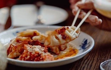 A plate of asian dumplings